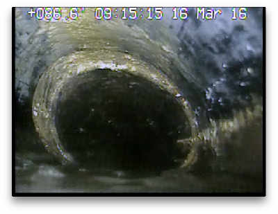 sewer scope inspection camera reveals a constriction in the side sewer