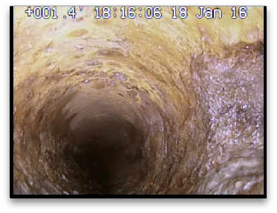 sewer scope inspection camera reveals corrosion in the side sewer