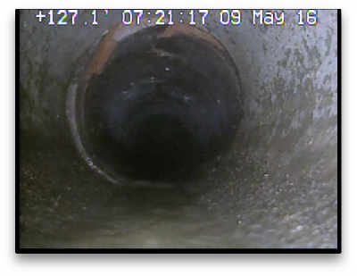 sewer scope inspection camera reveals a fracture in the side sewer